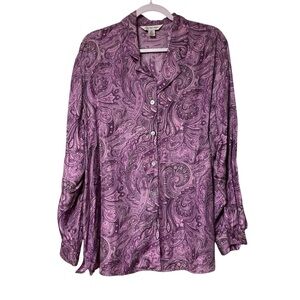 August Max Woman Purple Paisley Button Up Silk Shirt Size 20W Office
